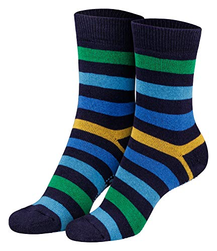 2 Paar Kinder Stoppersocken ABS Socken Anti Rutschsocken Noppen Baumwolle Jungen Mädchen Navy 27 28 29 30 von Piarini