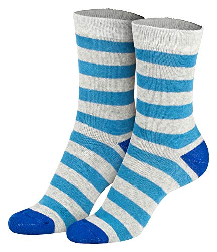 Piarini 2 Paar Kindersocken geringelt bunt Vollfrottee Jungen Mädchen Weiche Kinderstrümpfe Kids Boys Girls Socks blau grau 23 24 25 26 von Piarini