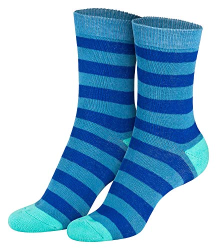 Piarini 2 Paar Kindersocken geringelt bunt Vollfrottee Jungen Mädchen Weiche Kinderstrümpfe Kids Boys Girls Socks jeans türkis 23 24 25 26 von Piarini