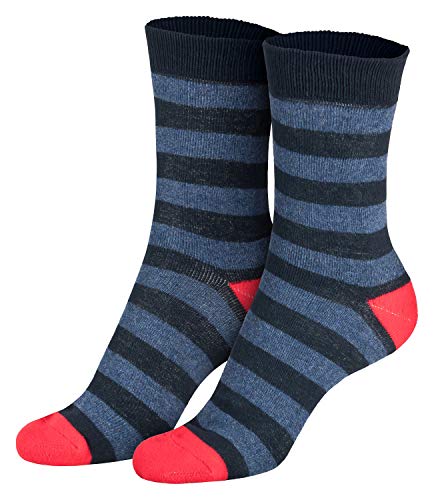 Piarini 2 Paar Kindersocken geringelt bunt Vollfrottee Jungen Mädchen Weiche Kinderstrümpfe Kids Boys Girls Socks navy dunkelblau rot 27 28 29 30 von Piarini