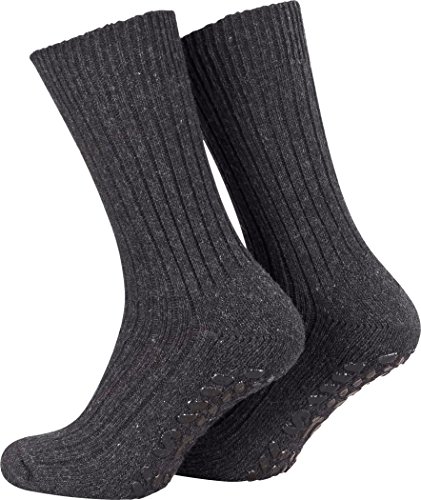 Piarini 2 Paar Stoppersocken Frotteesohle ABS Socken Herren Anti Rutschsocken Noppen Schafwolle Wintersocken anthrazit 47-50 von Piarini