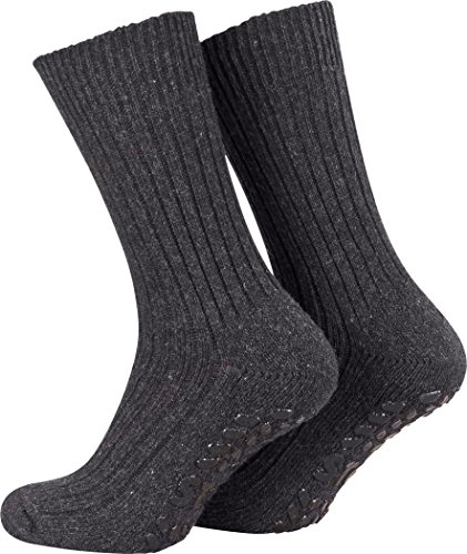 Piarini 2 Paar Stoppersocken Frotteesohle ABS Socken Damen Herren Anti Rutschsocken Noppen Schafwolle Wintersocken anthrazit 39-42 von Piarini