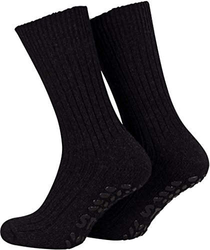 Piarini 2 Paar Stoppersocken Frotteesohle ABS Socken Damen Herren Anti Rutschsocken Noppen Schafwolle Wintersocken schwarz 39-42 von Piarini