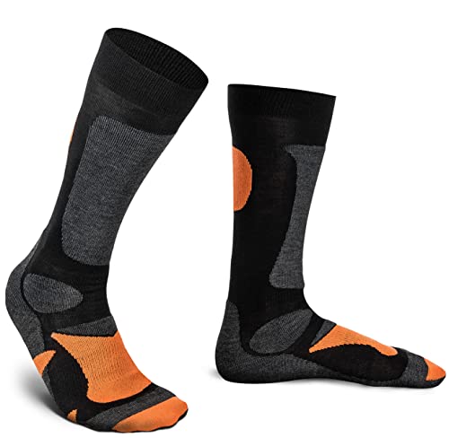 Piarini 2 Paar Unisex Skisocken Skistrumpf Herren Damen Wintersport Snowboard atmungsaktive Knie-Strümpfe Schwarz-Orange Gr.43-46 von Piarini
