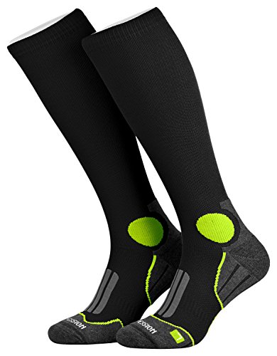 Piarini 35-38-1 Paar 1 Paar Funktionssocken Lauf Sportsocken Herren Damen - Frotteesohle Kompressionseffekt - Schwarz-Neongrün von Piarini