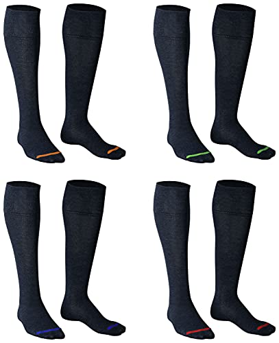 Piarini 35-38 4 Paar Damen Kniestrümpfe lang - Baumwollstrümpfe ohne Gummibund - Damenstrümpfe Baumwolle jeans blau dunkelblau farbige Spitze von Piarini