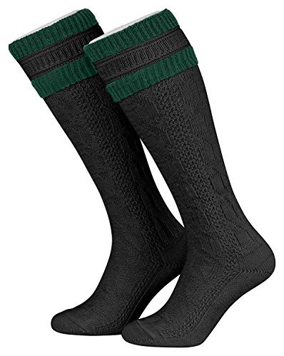 Piarini 39 40 41 42 1 Paar Herren Trachtenstrümpfe Trachtensocken Zopfmuster Trachtenstutzen Umschlag Wolle lang Grau Tanne von Piarini