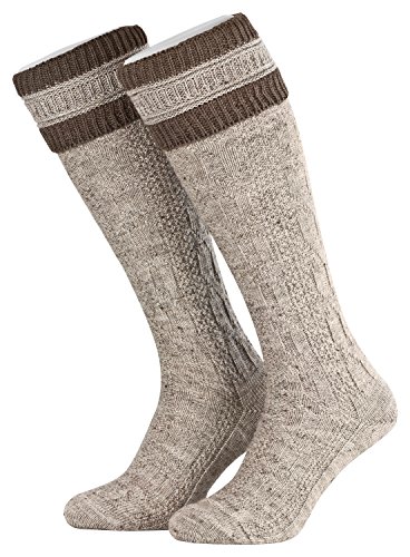 Piarini 39 40 41 42 1 Paar Herren Trachtenstrümpfe Trachtensocken Zopfmuster Trachtenstutzen Umschlag Wolle lang Nussmeliert Braun von Piarini