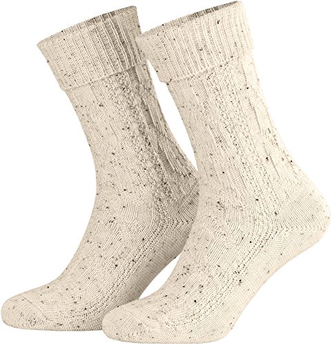 Piarini 39-42 - 1 Paar kurz Trachtensocken Schoppersocke mit Umschlag Zopfmuster Herren - Lederhosensocken aus Wolle Beigemeliert Beige von Piarini