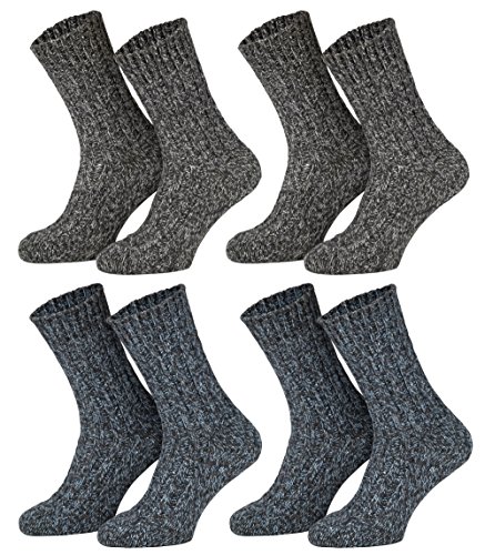 Piarini 4 Paar Norwegersocken Wintersocken Damen Herren aus Schafwolle - blau-anthrazit-melange Gr.43-46 von Piarini