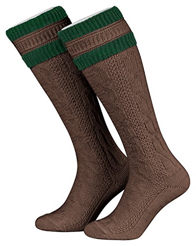 Piarini 43 44 1 Paar Herren Trachtenstrümpfe Trachtensocken Zopfmuster Trachtenstutzen Umschlag Wolle lang Braun-Tanne von Piarini