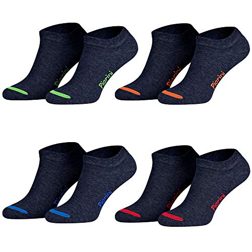 Piarini 43-46 8 Paar Sneaker Socken Sportsocken Baumwolle - Ohne Naht - Kurze Unisex Damen Herren blau jeans neon 44 45 von Piarini