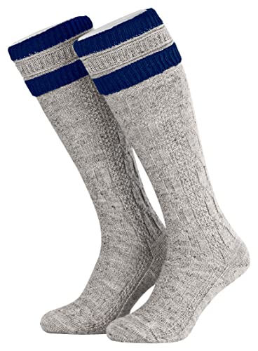 Piarini 45 46 1 Paar Herren Trachtenstrümpfe Trachtensocken Zopfmuster Trachtenstutzen Umschlag Wolle lang Nuss Royal Blau von Piarini