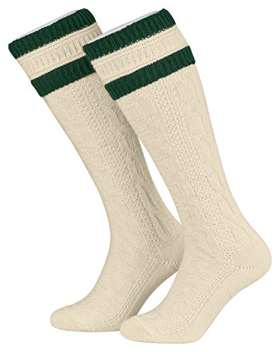 Piarini 47 48 1 Paar Herren Trachtenstrümpfe Trachtensocken Zopfmuster Trachtenstutzen Umschlag Wolle lang Creme Tanne von Piarini