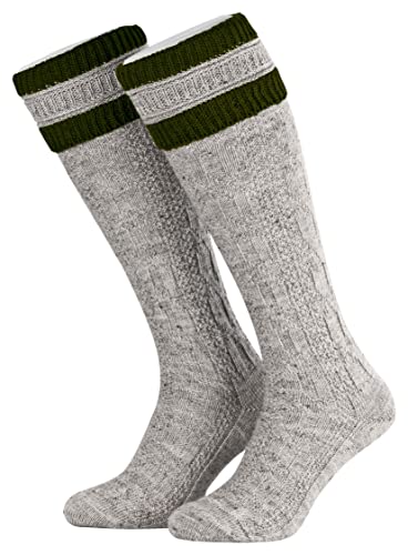 Piarini 47 48 1 Paar Herren Trachtenstrümpfe Trachtensocken Zopfmuster Trachtenstutzen Umschlag Wolle lang Nuss Olive Grün von Piarini