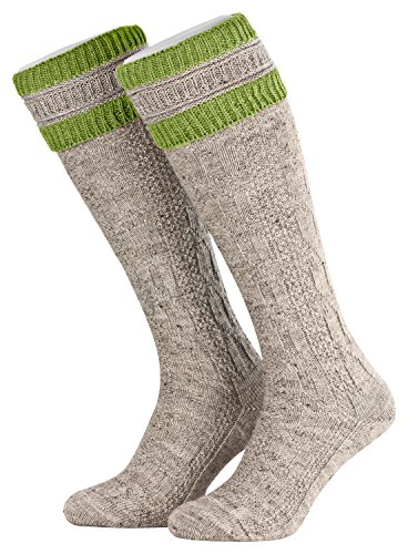 Piarini 47 48 1 Paar Herren Trachtenstrümpfe Trachtensocken Zopfmuster Trachtenstutzen Umschlag Wolle lang Nussmeliert Gras von Piarini