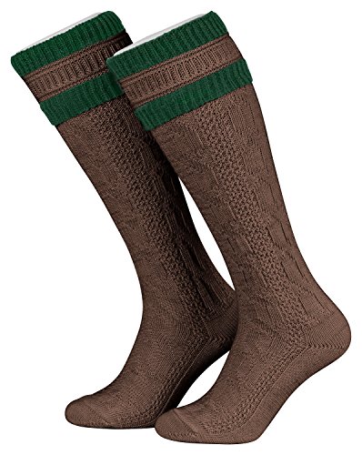 Piarini 49 50 1 Paar Herren Trachtenstrümpfe Trachtensocken Zopfmuster Trachtenstutzen Umschlag Wolle lang Braun Tanne von Piarini