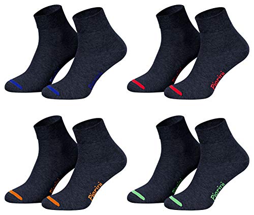 Piarini 8 Paar kurze Socken Kurzsocken Quarter Socken für Damen Herren - dünn ohne Gummibund - Blau Jeans mit Neonspitze 35-38 von Piarini