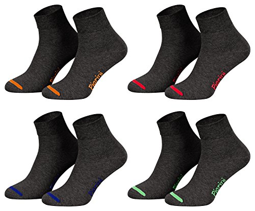 Piarini 8 Paar kurze Socken Kurzsocken Quarter Socken für Damen Herren - dünn ohne Gummibund - anthrazit mit Neonspitze 35-38 von Piarini