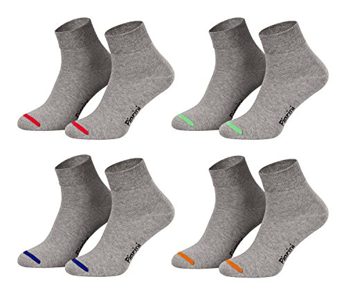 Piarini 8 Paar kurze Socken Kurzsocken Quarter Socken für Damen Herren - dünn ohne Gummibund - grau mit Neonspitze 43-46 von Piarini