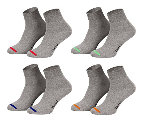 Piarini 8 Paar kurze Socken Kurzsocken Quarter Socken für Damen Herren - dünn ohne Gummibund - grau mit Neonspitze 47-50 Piarini 8 Paar kurze Socken Kurzsocken Quarter Socken für Damen Herren - dünn ohne Gummibund - grau mit Neonspitze 47-50 von Piarini