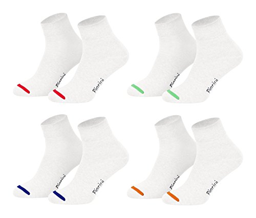 Piarini 8 Paar kurze Socken Kurzsocken Quarter Socken für Damen Herren - dünn ohne Gummibund - weiss mit Neonspitze 35-38 von Piarini