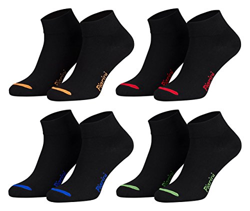 Piarini 8 Paar kurze Socken Kurzsocken Quarter Socken für Damen Herren - dünn ohne Gummibund - schwarz mit Neonspitze 39-42 von Piarini