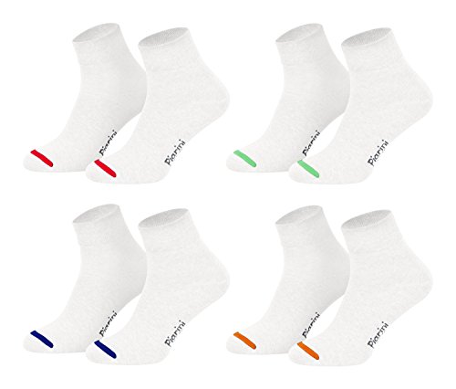 Piarini 8 Paar kurze Socken Kurzsocken Quarter Socken für Damen Herren - dünn ohne Gummibund - weiss mit Neonspitze 39-42 von Piarini