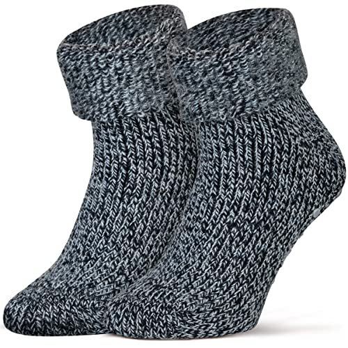 Piarini ABS Stoppersocken Wollsocken Wintersocken Norwegersocken Innenfrottee Damen Herren Jungen Mädchen blau blaumeliert 39-42 von Piarini