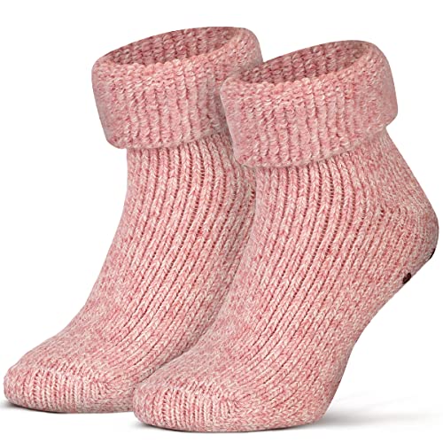 Piarini ABS Stoppersocken Wollsocken Wintersocken Norwegersocken Innenfrottee Damen Herren Jungen Mädchen pink rosa-meliert 35-38 von Piarini