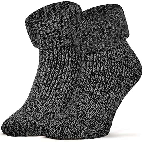 Piarini ABS Stoppersocken Wollsocken Wintersocken Norwegersocken Innenfrottee Damen Herren Jungen Mädchen anthrazit-meliert 43-46 von Piarini