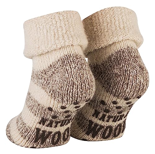 Piarini ABS Stoppersocken Wollsocken Wintersocken Norwegersocken Innenfrottee Damen Herren geringelt ecru beige 39 40 41 42 von Piarini