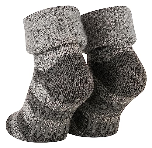 Piarini ABS Stoppersocken Wollsocken Wintersocken Norwegersocken Innenfrottee Damen Herren geringelt grau meliert 39 40 41 42 von Piarini