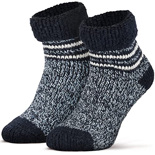 Piarini ABS Stoppersocken Wollsocken Wintersocken Norwegersocken Innenfrottee Damen Herren geringelt navy blau meliert 39 40 41 42 von Piarini