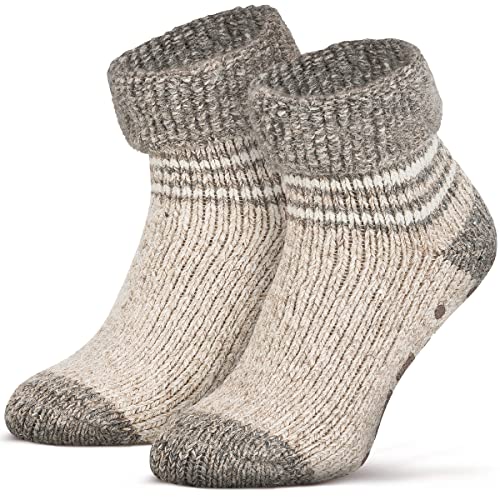 Piarini ABS Stoppersocken Wollsocken Wintersocken Norwegersocken Innenfrottee Männer Herren geringelt creme braun meliert 43 44 45 46 von Piarini