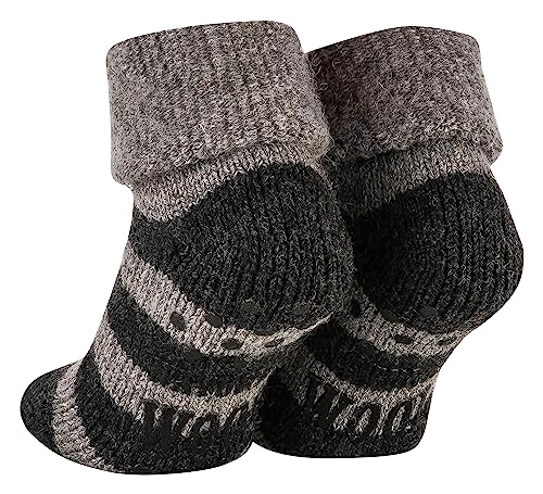 Piarini ABS Stoppersocken Wollsocken Wintersocken Norwegersocken Innenfrottee Männer Herren geringelt grau anthrazit 43 44 45 46 von Piarini