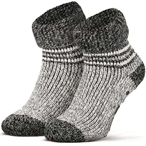 Piarini ABS Stoppersocken Wollsocken Wintersocken Norwegersocken Innenfrottee Männer Herren geringelt grau meliert 43 44 45 46 von Piarini