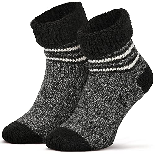 Piarini ABS Stoppersocken Wollsocken Wintersocken Norwegersocken Innenfrottee Männer Herren geringelt schwarz meliert 43 44 45 46 von Piarini