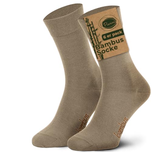 Piarini Bambussocken 6 Paar Herrensocken Anzugsocken lang beige von Piarini
