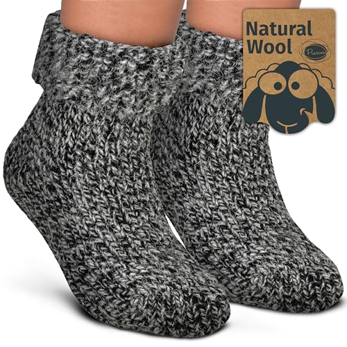 Piarini Kinder ABS Stoppersocken 1 Paar Wollsocken Wintersocken Norwegersocken mit Innenfrottee 23-26 Anthrazit von Piarini