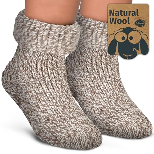 Piarini Kinder ABS Stoppersocken 1 Paar Wollsocken Wintersocken Norwegersocken mit Innenfrottee 23-26 Braunmeliert von Piarini