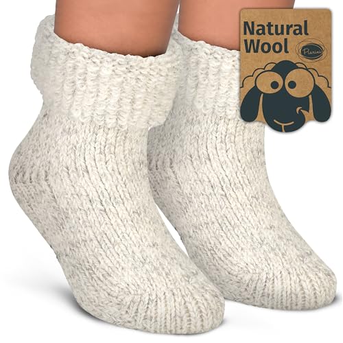 Piarini Kinder ABS Stoppersocken 1 Paar Wollsocken Wintersocken Norwegersocken mit Innenfrottee 23-26 Hellgrau von Piarini