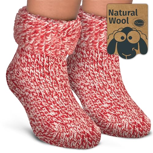 Piarini Kinder ABS Stoppersocken 1 Paar Wollsocken Wintersocken Norwegersocken mit Innenfrottee 23-26 Rotmeliert von Piarini