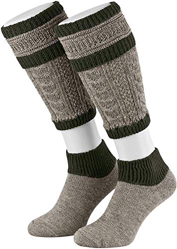 Piarini Nussmeliert Oliv 2 teilig Loferl Trachtenstrümpfe Trachtensocken Wadenwärmer Herren Zopfmuster Gr. 47 48 von Piarini