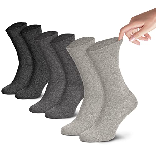 Piarini Socken ohne Gummibund Damen 3er Pack - Gesundheitssocken die nicht einschneiden aus Baumwolle Grau 35 36 37 38 von Piarini