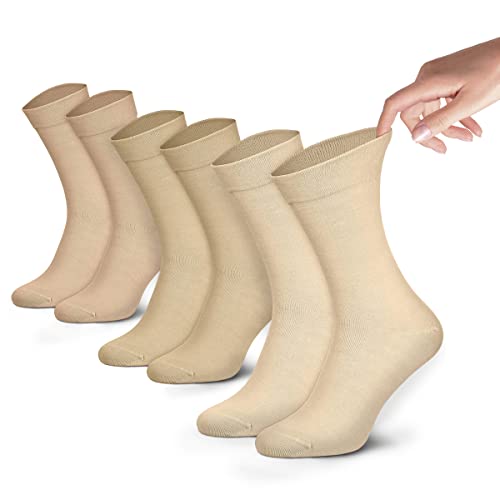 Piarini Gesundheits Socken ohne Gummibund Herren 3er Pack - Herren Socken mit weitem Bund aus Baumwolle Beige 43 44 45 46 von Piarini