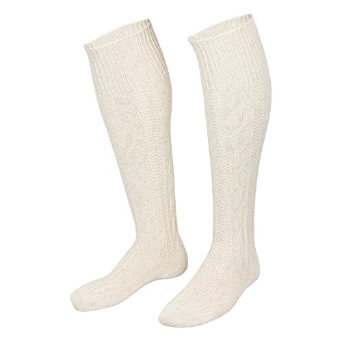 Piarini Trachtenkniestrümpfe Trachtensocken Herren - Kniebundhosen-Strümpfe mit Zopfmuster im Landhausstil meliert - weiß-natur 39-42 von Piarini