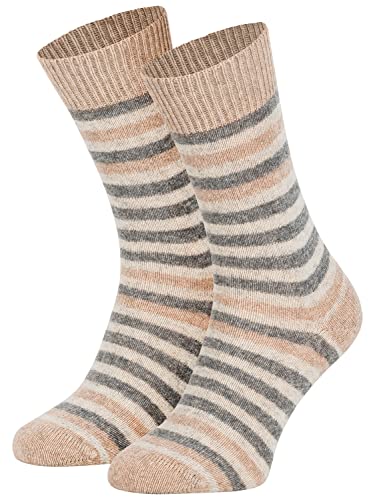 Piarini Wollsocken Wolle Damen Herren Wintersocken Warme Haussocken Haussocken Kuschelsocken dünn geringelt beige 35-38 von Piarini