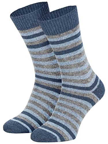 Piarini Wollsocken Wolle Damen Herren Wintersocken Warme Haussocken Haussocken Kuschelsocken dünn geringelt blau 35-38 von Piarini