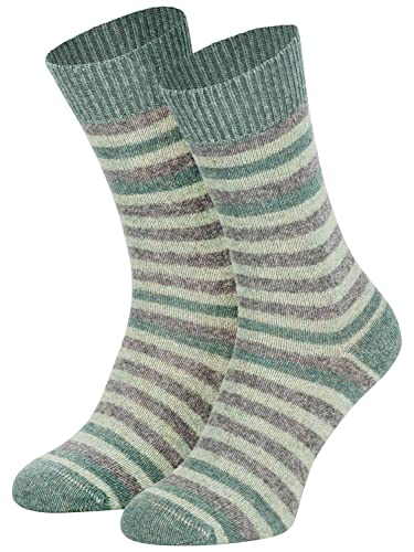 Piarini Wollsocken Wolle Damen Herren Wintersocken Warme Haussocken Haussocken Kuschelsocken dünn geringelt grün 35-38 von Piarini